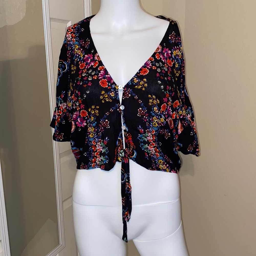 Floral button up tie top